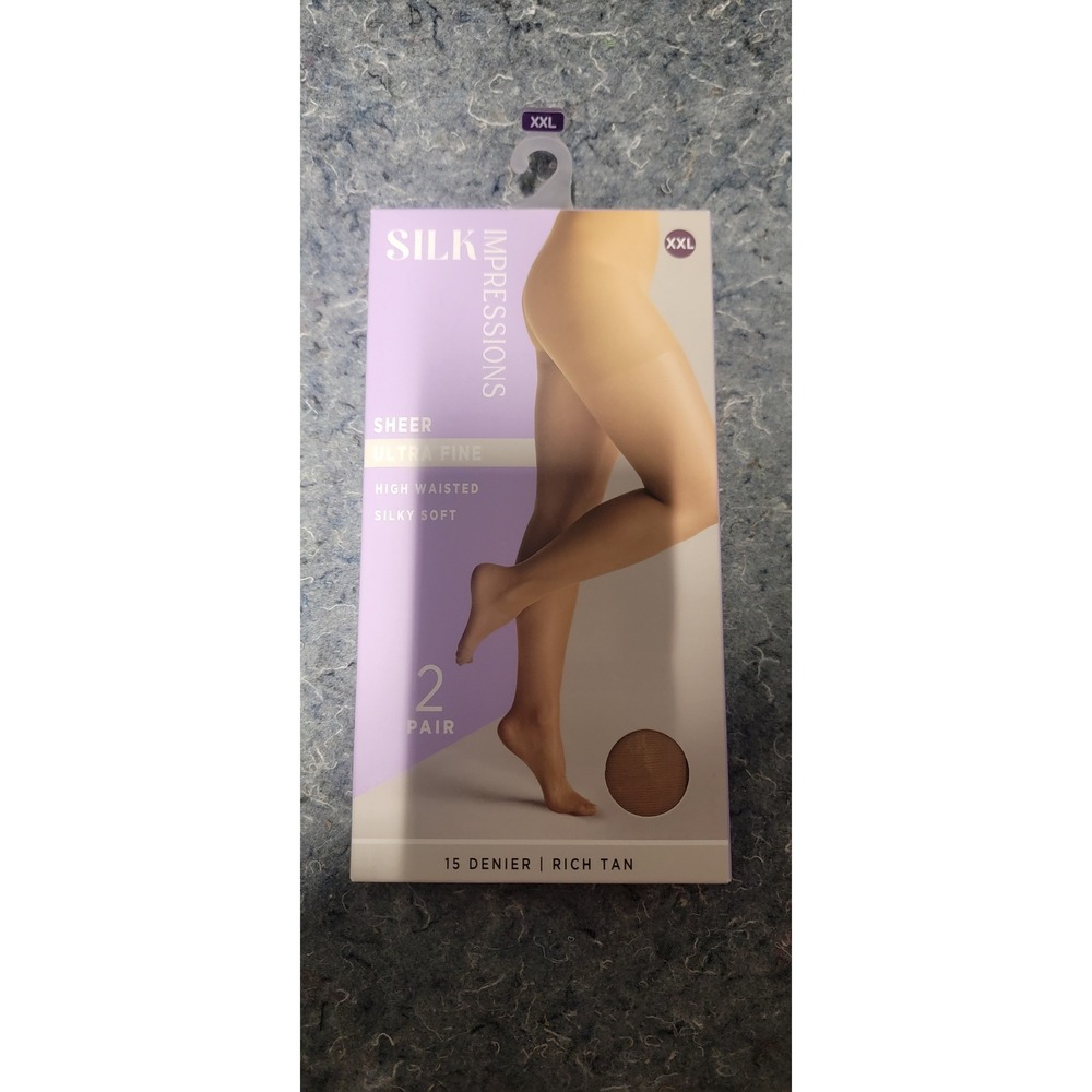 Silk Impressions Women's Sheer Light Support Rich Tan 2 pair package Size 2X NWT